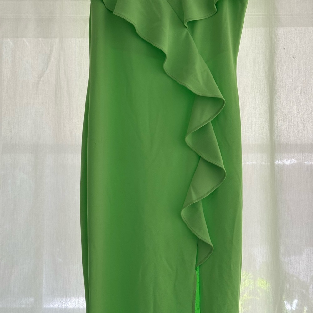 Betsy & Adam Lime Asymmetrical Ruffle Dress - Picture 4 of 9